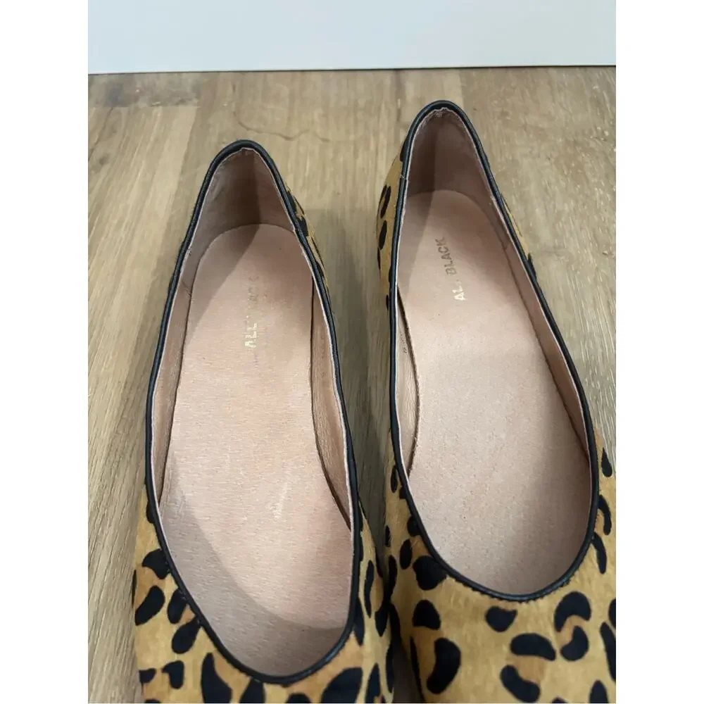 Leopard Print Pointed Toe Women's Flats Tan Black Leather Size 40 9